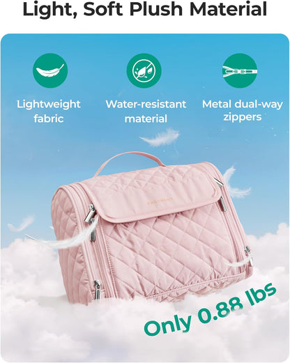 BAGSMART Travel Toiletry Bag, Large Capacity Cosmetic Bags for Women with Hanging Hook, Water-resistant for Toiletries Accessories Brushes Sponge, With Handle