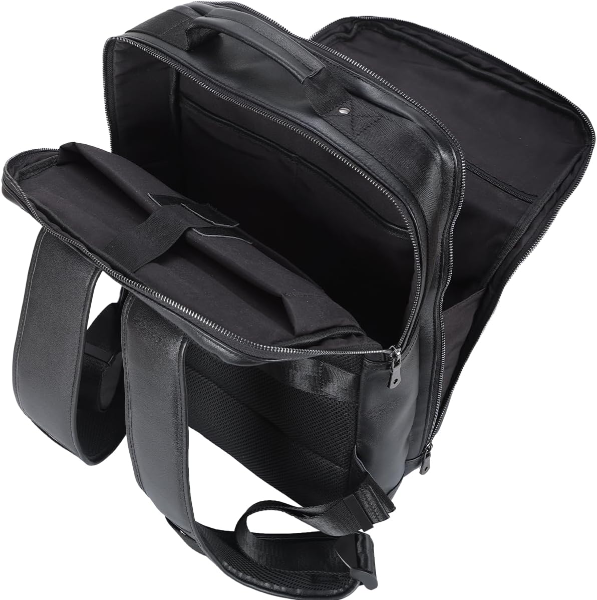 STAR VISTA Angelo 17.3" Premium Calfskin Leather Laptop Backpack for Men, Multi Pockets, Business Travel Bag, Casual Outdoor Rucksack, YKK Zippers, Black