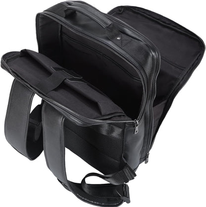 STAR VISTA Angelo 17.3" Premium Calfskin Leather Laptop Backpack for Men, Multi Pockets, Business Travel Bag, Casual Outdoor Rucksack, YKK Zippers, Black