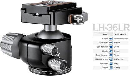 Leofoto Professional Camera Tripod, 50" Compact Carbon Fiber Tripod for DSLR Video Camcorder, 4 Leg Sections, 360° Ball Head, Max Load 8KG/18Lb (LS-254CX+LH-36LR)