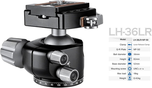 Leofoto Professional Camera Tripod, 50" Compact Carbon Fiber Tripod for DSLR Video Camcorder, 4 Leg Sections, 360° Ball Head, Max Load 8KG/18Lb (LS-254CX+LH-36LR)