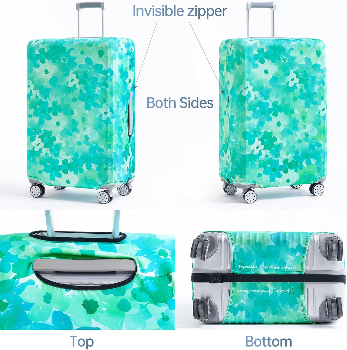 Travelkin Luggage Covers For Suitcase Tsa Approved,Suitcase Cover Protector Fit 18-32 Inch Luggage (Blue Floral, L)