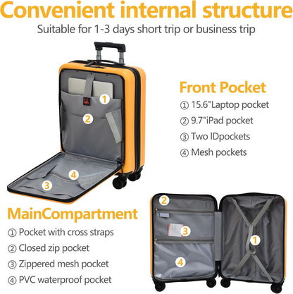 TydeCkare 2pcs 20/28" Luggage Set Lightweight HardShell, Only 20 Inch Carry On 21.65 * 15.35 * 7.87" Cabin Suitcase with Front Pocket, 28 Inch 19.68 * 11.81 * 29.92" Checked Luggage, Orange