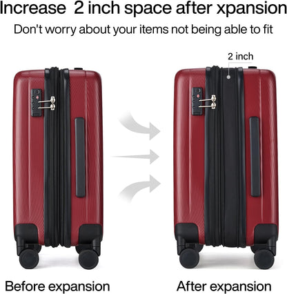 Hanke 24 Inch Expandable Checked Luggage Lightweight PC Hard Case Luggage Suitcases with Wheels TSA Luggage Rolling Large Suitcase Travel Luggage Bag for Go to University(Burgundy)