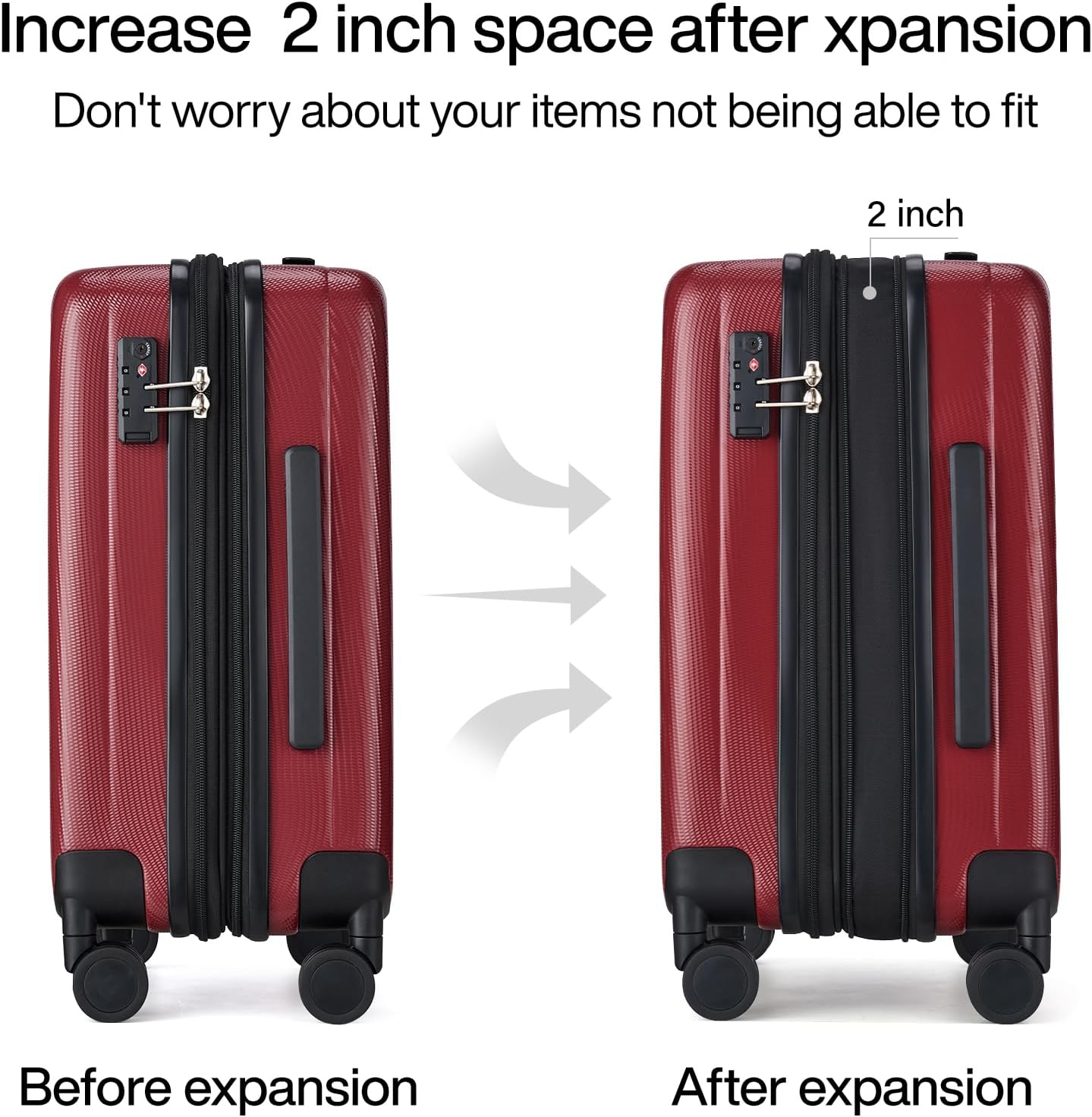 Hanke Expandable Hard Shell Luggage Sets 2 piece Carry on Luggage with Wheels Suitcases Lightweight Checked TSA Luggage Rolling Large Suitcase Travel Luggage Bag Woman Men 20/29 Inch(Burgundy)