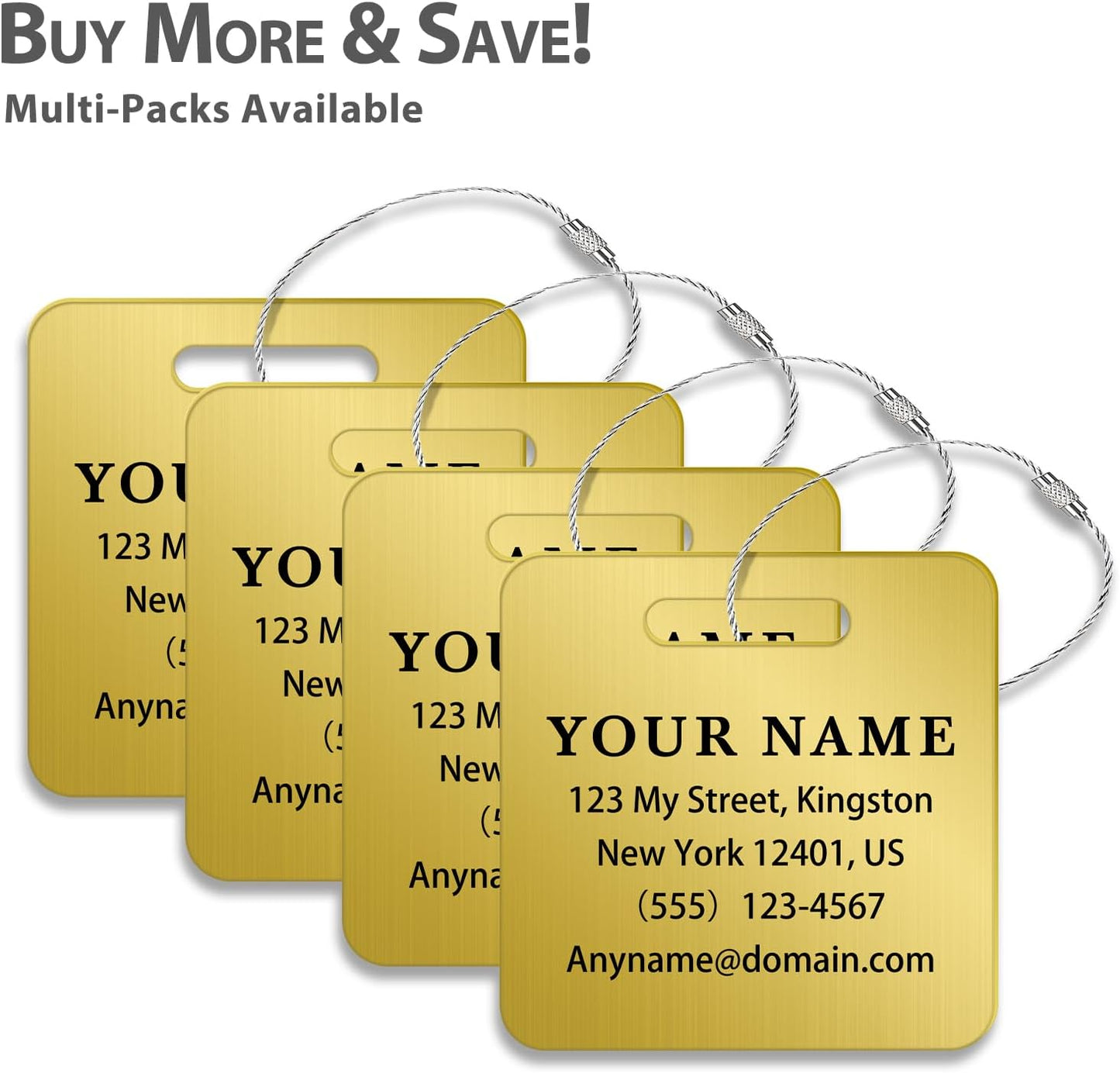 Personalized Luggage Tags for Suitcases (2/4/6/8 Pack) - Custom Engraved Metal Travel Tag, Customizable Pattern/Name/Text for Bags Backpacks Suitcases