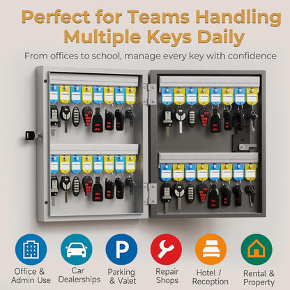 32 Key Lock Box Wall Mount, Smart Key Cabinet One Time Password/APP Bluetooth/Fixed/Wi-Fi Remote/Key Unlock, Key Management for Valets/Realtors/Office/Hotel