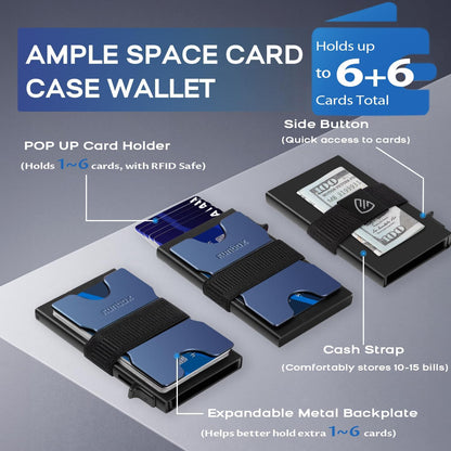 Mens Business Card Holder, Slim Card Wallet for Men and Women, Minimalist RFID Blocking Wallet with Pop-Up Function, Thin Design, Metal Cases Holds 6+6 Cards, Gifts for Men, Men's Accessories