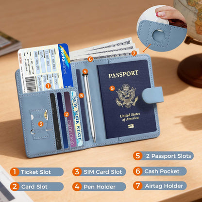Melsbrinna Premium Leather Passport Holder Covers Case, Waterproof Rfid Blocking Travel Wallet Passport Holder with Pen Holder, Cute Passport Book for Women/Men