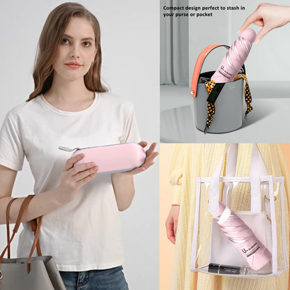 BAODINI Travel Mini Umbrella for Purse With Case Small Compact UV Sun Protection Sun Lightweight Tiny Pocket Umbrella for Women Girls and Men