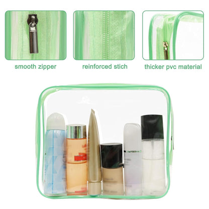 APREUTY Clear Makeup Bags, TSA Approved 6 Pcs Cosmetic Makeup Bags Set Clear PVC with Zipper Handle Portable Travel Luggage Pouch Airport Airline Vacation Organization (Green)