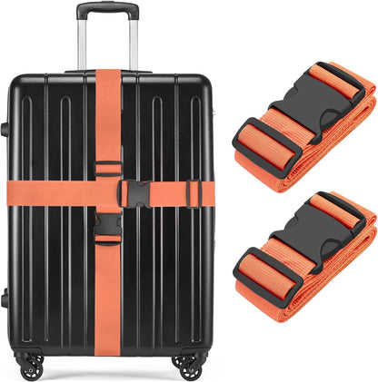 BILIONE Luggage Straps, 79" Long Belts Keep Suitcase Secure While Traveling, TSA Approved Add a Bag Premium Accessory for Travel Bag Closure (2PCS Orange)