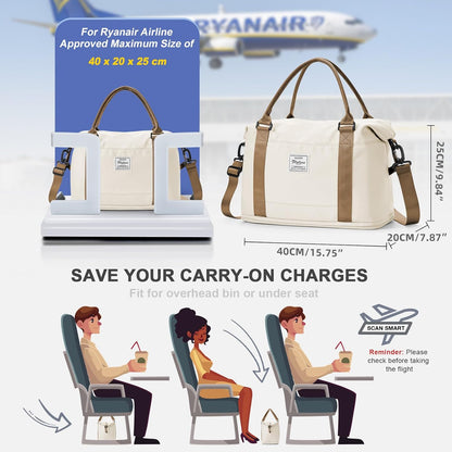 Travel Duffel Bag, Sports Tote Gym Bag, Shoulder Weekender Overnight Bag for Women