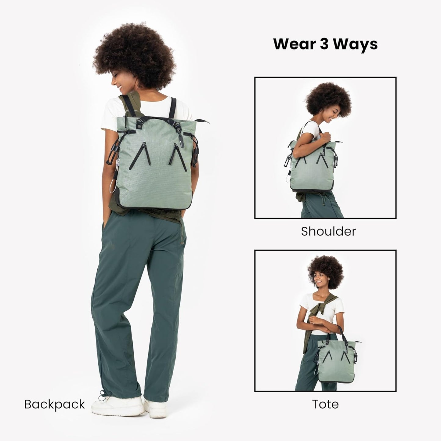 Sherpani Tempest, Anti Theft Convertible Backpack Tote, 14L Travel Backpack, Travel Gifts for Women, Handbags, RFID Protection, Metal Hardware, Fits 15” Laptop (No Sleeve) (Aloe Mist)