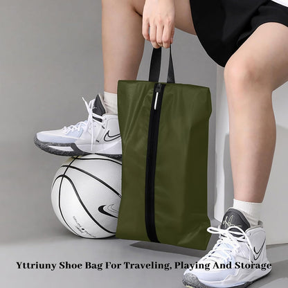 Shoe Bags for Travel Waterproof Odor Absorbing Lightweight Golf Soccer Shoe Storage Organizer Pouch with Smooth Zipper and Handle, Portable Travel Essentials (Dark Green, 1-Pack)