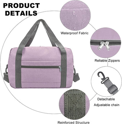 Foldable Carry on Luggage Bag 22x14x9 Personal Item Bag for Airplanes Travel Duffel Bag for Women and Men (40L, Purple)