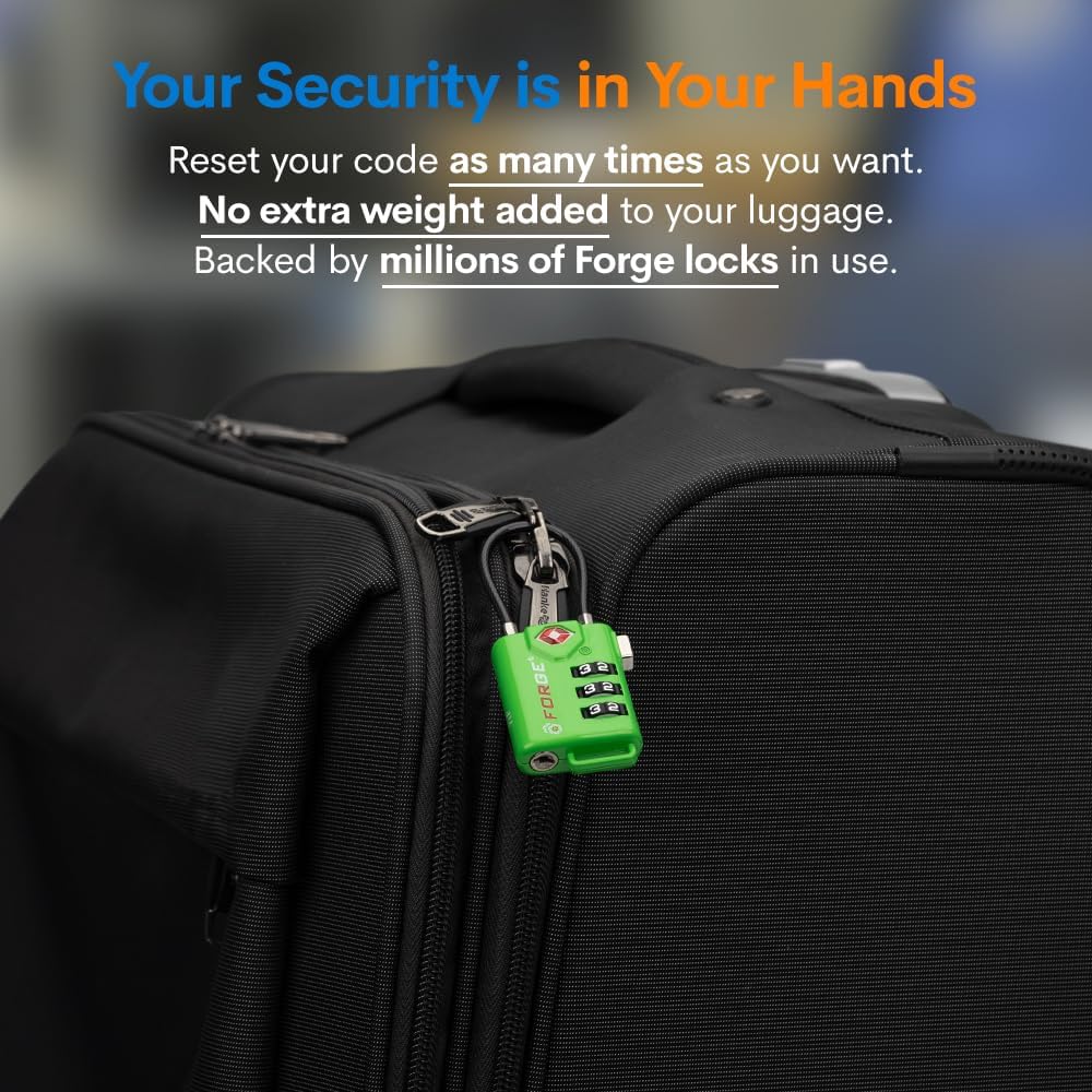 Forge TSA Approved Luggage Locks, Re-settable Combination with Alloy Body(Green 2 Locks)