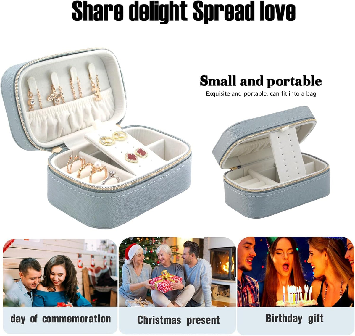 Travel Jewelry Case Bulk Of 2 For Women Weekend,Gold Zip, PU Leather Compact Jewelry Organizer For Earring Bracelets Blue Travel Jewelry Box Set Perfect For Small Bridesmaid Jewelry Box Gift