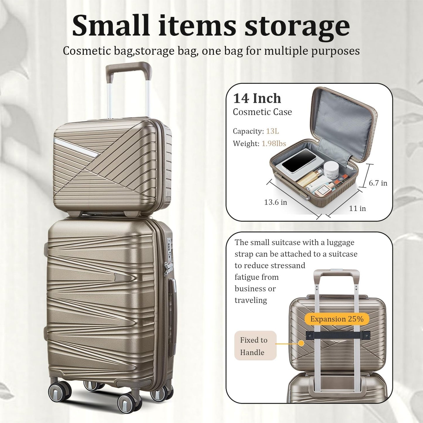 Luggage Set 4 Piece with Spinner Wheel, TSA Approved Expandable Hardshell Suitcase, Lightweight Travel Family Set for Men and Women(Champagne)