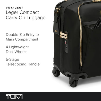 TUMI - Voyageur Leger 4 Wheeled Luggage - Women's Lightweight and Spacious, Sleek Silhouette, Durable Premium Suitcase - 16" Compact Carry-On, Black with Gold Hardware