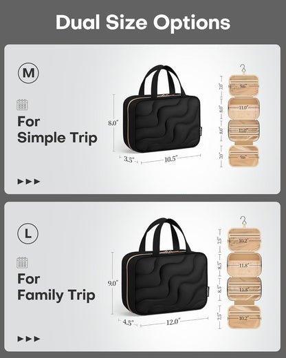 HOTOR Hanging Toiletry Bag - Spacious Travel Toiletry Bag for Women & Men, Multi-Pocket Makeup Organizer, Travel & Cruise Essentials for Business Trip, Gym, Black, 11.0" x 8.7" x 3.9"