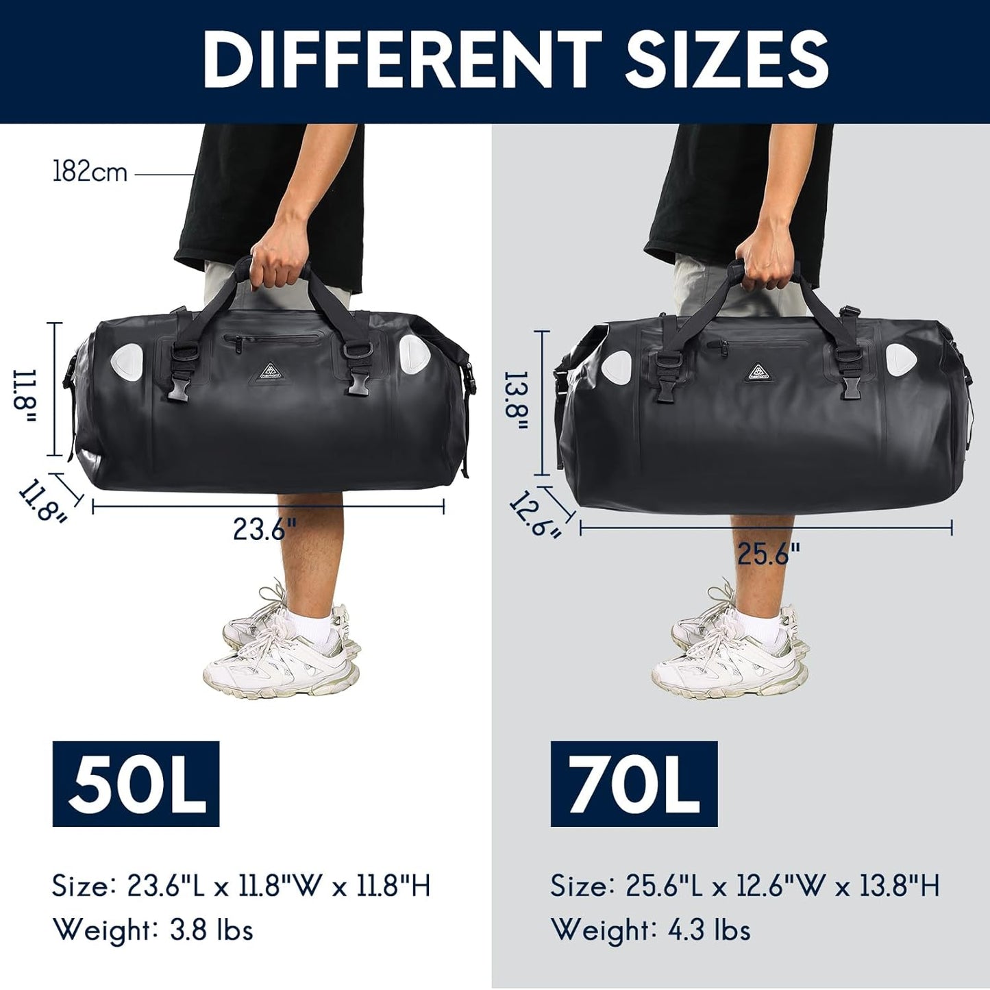 Haimont Waterproof Duffel Bag Roll-top Dry Duffel Bag with Quick-fixed Straps for Motorcycling, Rafting, Boating, SUP, Kayaking, Travel, 50L/70L