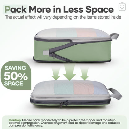 Veken 9/11 Set Compression Packing Cubes for Travel Essentials,Compressible Expandable Large Luggage Suitcase Organizer Bags for Clothing,Durable Space Saver Storage Bags(Matcha Green)