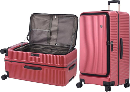29 Inch Aluminum Checked Luggage with Side Opening Zipper, 40 * 37 * 77cm, 113L, Lightweight Hardshell ABS+PC Suitcase with TSA Lock, 360° Universal Wheels, Wine Red