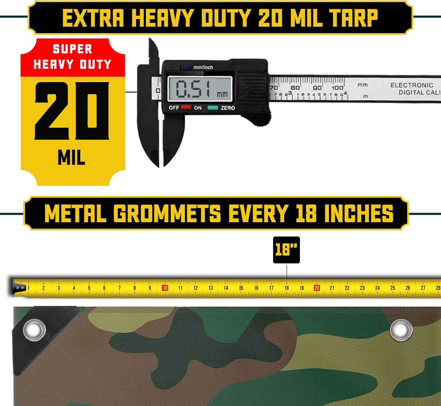 Core Tarps Extreme Heavy Duty 20 Mil Tarp Cover, Waterproof, UV Resistant, Rip and Tear Proof, Poly Tarpaulin with Reinforced Edges for Roof, Camping, Patio, Pool, Boat (Camouflage/Green 40′ X 50′)