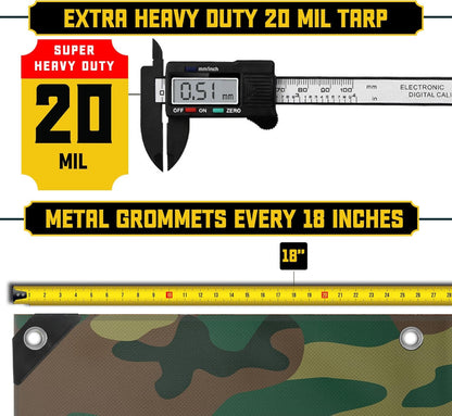 Core Tarps Extreme Heavy Duty 20 Mil Tarp Cover, Waterproof, UV Resistant, Rip and Tear Proof, Poly Tarpaulin with Reinforced Edges for Roof, Camping, Patio, Pool, Boat (Camouflage/Green 40′ X 50′)