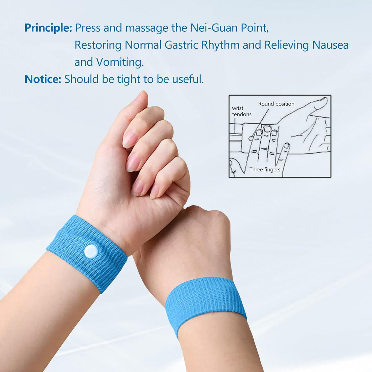 Motion Sickness Wristband, Anti-Nausea Acupressure Wrist Band for Nausea Relief, Dizziness and Vomiting from Car Sea Boat Flying Travel Sickness for Adults and Kids (Light Blue, Large, 2 Pairs)