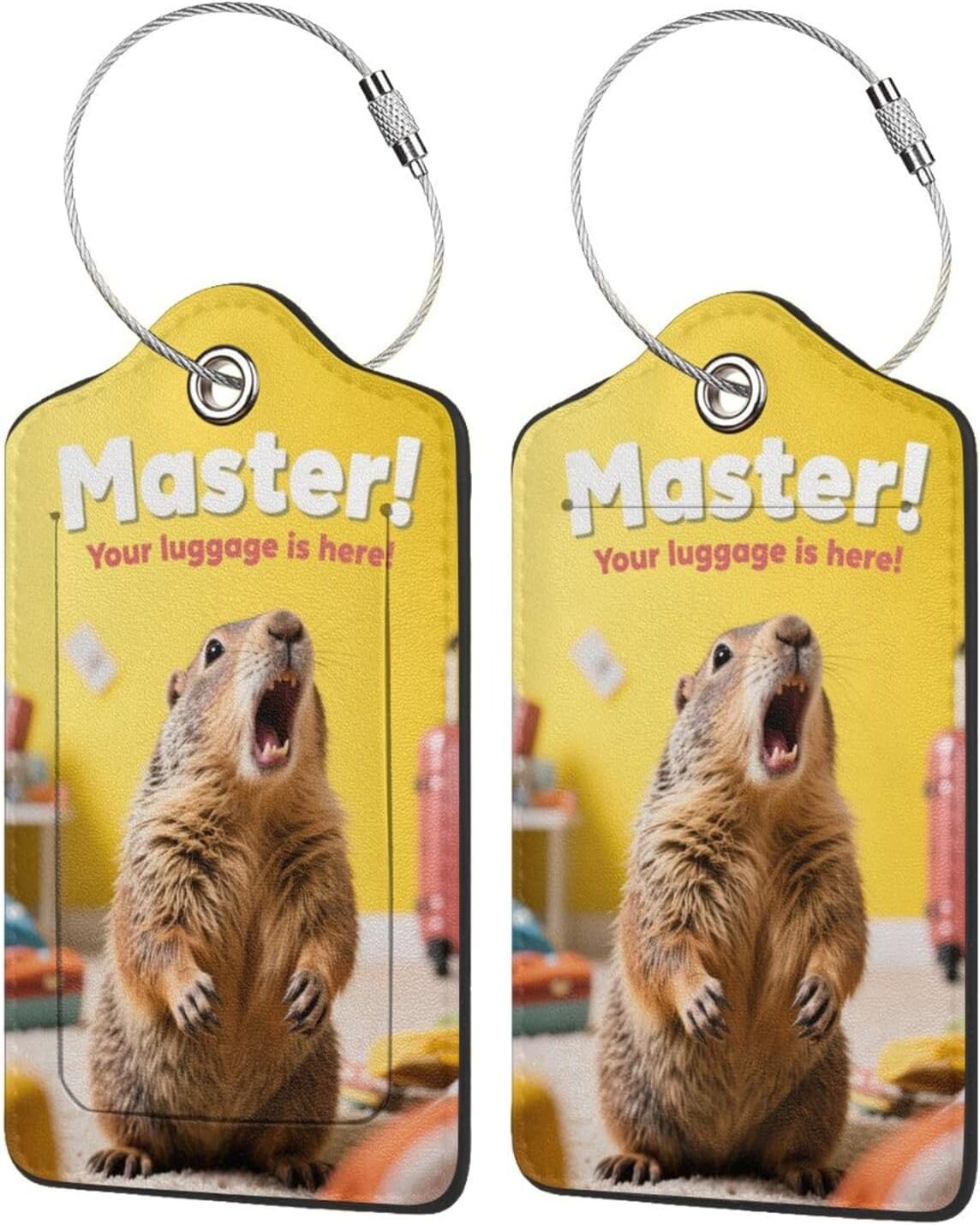 Fun Luggage Tags for Suitcases Leather Name Tag for Luggage Cute Travel Baggage Tags for Carnival Cruise Ships with Funny Patter 2pcs (Yellow Capybara)