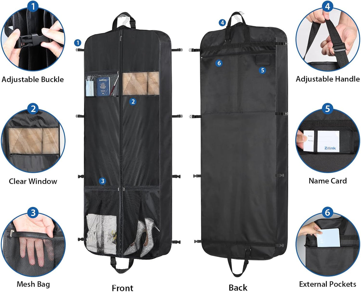 Zilink Luxury Storage 60" Garment Bag for Long Dress, Coat, Fur, Mink and Choir Robe 3.9" Gusset Cover Heavy Duty, Breathable, Hanging, Foldable Travel and Wardrobe Clothes Protector