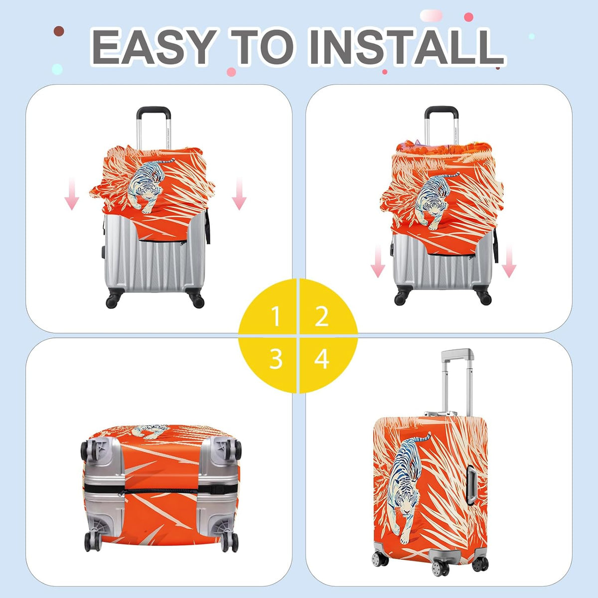 ANNA QUEEN Funny White Tiger Luggage Cover, Suitcase Protector with Bold Jungle Animal Print, Stretchable, Washable Travel Cover for 20-22 Inch Luggage