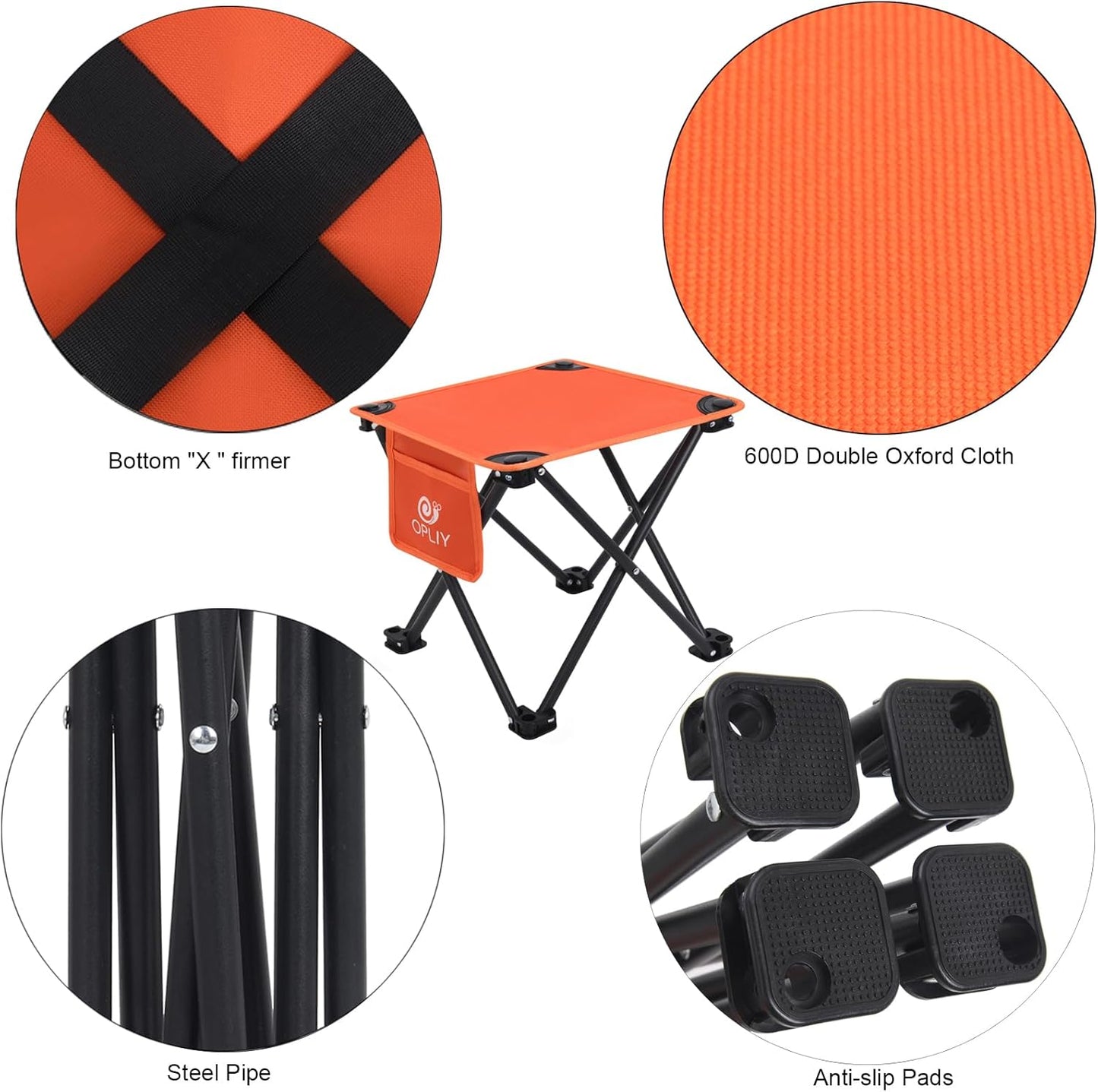 Opliy Camping Stool, Folding Small Chair Portable Camp Stool for Camping Fishing Hiking Gardening and Beach, Camping Seat with Carry Bag (Orange)