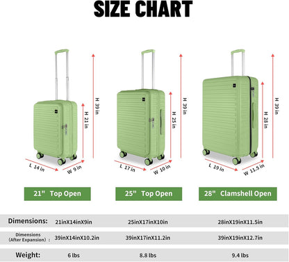 3-Piece 20/24 Top Opening Hardshell Lightweight Luggage and 28-Inch Clamshell Opening Travel Suitcase with Spinner Wheels & TSA Locks, Avocado Green 20in/24in/28in