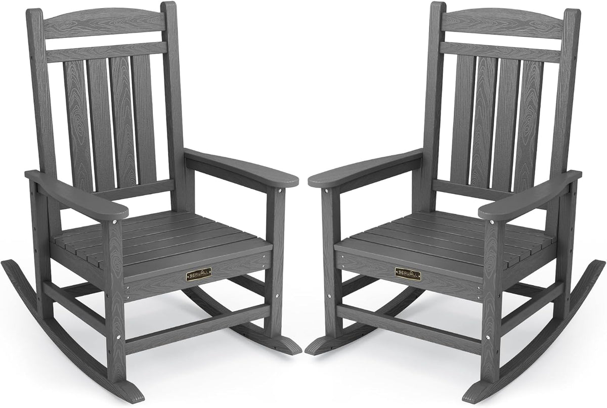 SERWALL Outdoor Rocking Chair Set of 2, HDPE Patio Rocking Chair All-Weather Porch Rocker for Balcony, Yard, Gray