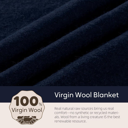 100% Wool Blanket, 48" x 62", Warm, Thick, Washable, Military Wool Blanket, Great for Camping, Outdoors, Sporting Events, Survival Kits，Navy