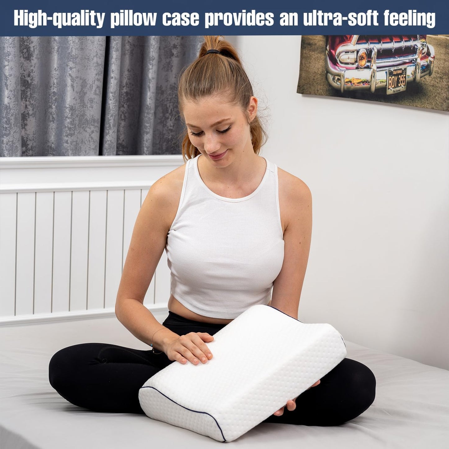 Travel & Camping Comfortable Memory Foam Pillow – Easy to Carry Portable Bag – Temperature Regulating Pillow Case (White Contour)