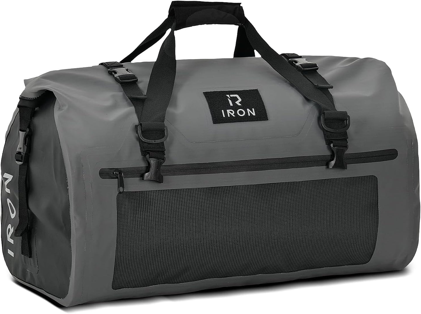 BORLENI Waterproof Motorcycle Dry Duffel Bag Luggage Tail Bag with Large Storage Space,Roll Top Closure, Shoulder Straps, Inner Pocket and Mesh Pocket for Motorcycling Travel Camping (Grey,70L)