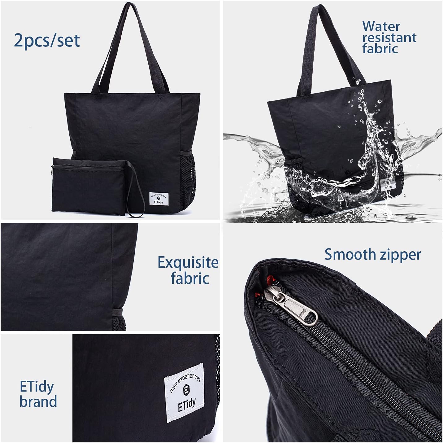 ETidy Large Capacity Foldable Tote Bag With Zipper Water-resistant SandproofWomen Beach Bag Handbag GymBag Travel ShoppingBag