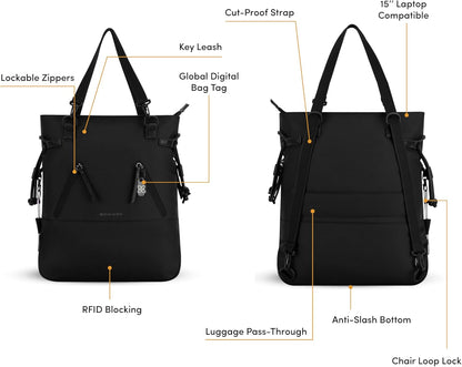 Sherpani Tempest, Anti Theft Convertible Backpack Tote, 14L Travel Backpack, Travel Gifts for Women, Handbags, RFID Protection, Fits 15” Laptop (No Sleeve) (Carbon)