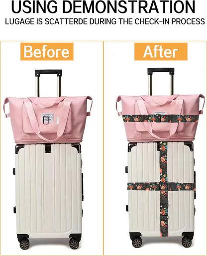 Luggage Straps for Suitcases, Adjustable Travel Belt, Durable Wide Luggage Strap, Cute Suitcase Strap Identifiers with Buckle, Bag Straps for Luggage, Cute Boho Mushrooms