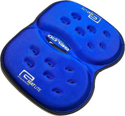 LITE Travel Gel Foam Cushion | Back Pain, Sciatica, Pressure Relief | Relieves Tailbone Discomfort, Promote Healthy Posture | Ergonomic Comfort | Car, Commute, Airplane and Travel - Blue