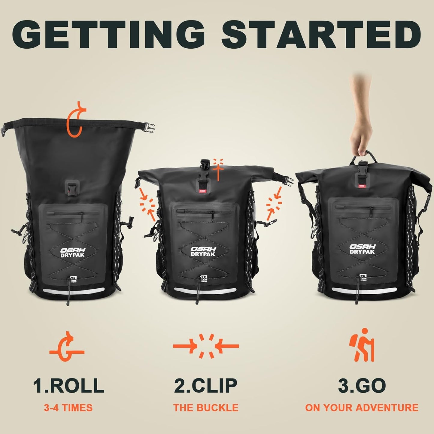 Waterproof Backpack Dry Bag 35L/55L/85L – Heavy Duty Roll-Top Hiking Backpack for Travel, Kayaking, Boating, Camping, Rafting and Fishing