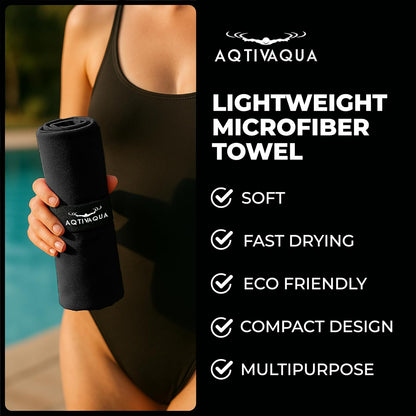 AqtivAqua Quick Dry Towel - Lightweight Microfiber Travel Towel w/Bag - Fast Drying Towel Set for Camping, Beach, Pool, Gym, Backpacking, Sports, Yoga & Swim Use, Hiking (Black, M:24"x40")