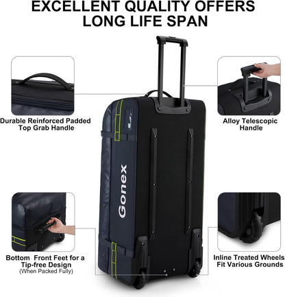 Gonex Rolling Duffle Bag with Wheels, 100L Water Repellent Large Wheeled Travel Duffel Luggage with Rollers 33 inch, Navy Blue