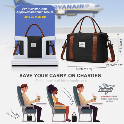 Travel Duffel Bag, Sports Tote Gym Bag, Shoulder Weekender Overnight Bag for Women