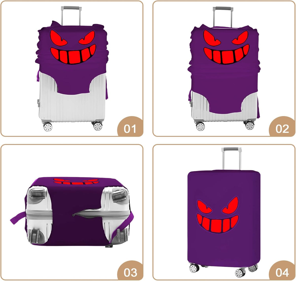 Travel Luggage Cover Thicker Spandex Suitcase Protector Elastic Washable Baggage Covers (S (for 19-20 inch luggage), Purple Eye)