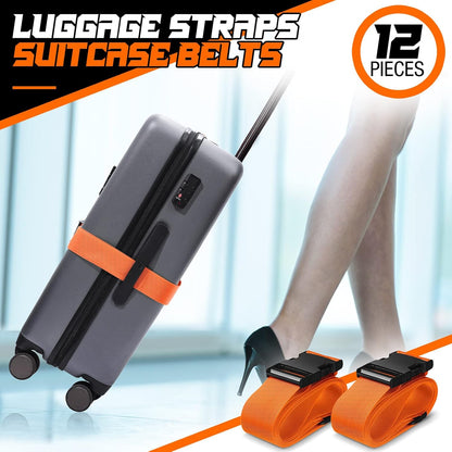 Eccliy 12 Pack Luggage Straps Suitcase Belts Wide Adjustable Packing Straps Travel Belts Accessories for Business Packing(Orange)